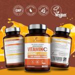 Vitamin C 1200mg Immune Support with Bioflavonoids and Rosehip | 180 Vegan Vitamin C Capsules not Tablets | Slow Release VIT C Ascorbic Acid | Made in The UK by YrHealth