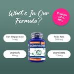 Zipvit Iron Tablets High Strength with Vitamin C, B12 & Folic Acid, 180 Vegan Energy Tablets, Iron Supplements for Women & Men for Energy & Absorption