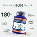 Zipvit Iron Tablets High Strength with Vitamin C, B12 & Folic Acid, 180 Vegan Energy Tablets, Iron Supplements for Women & Men for Energy & Absorption