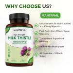 Milk Thistle High Strength 10000mg | 400mg Silymarin per Capsule | 90-Day Supply | Enhanced with Black Pepper | Herbal Supplement for Liver Detox | Lab Tested