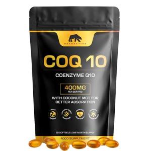 Bearactive CoQ10 Supplement Softgels - Heart Health, Energy & Recovery - Coenzyme Q10 High Strength - Q10 Coenzyme Ubiquinone – 30 Vegan Softgels with Coconut MCT Oil (COQ10 400mg - 30 Softgels)