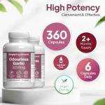 High Strength Odourless Garlic Capsules with Added Vitamin C, Thiamine and Iron | 360 Vegan & Vegetarian Capsules | Heart Health & Circulation Support | Fast Release & Absorption | UK Made