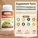 Best Naturals Zinc 30mg Supplements (as Zinc Citrate) - zinc Vitamins for Adults Immune Support - 120 Tablets