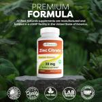 Best Naturals Zinc 30mg Supplements (as Zinc Citrate) - zinc Vitamins for Adults Immune Support - 120 Tablets