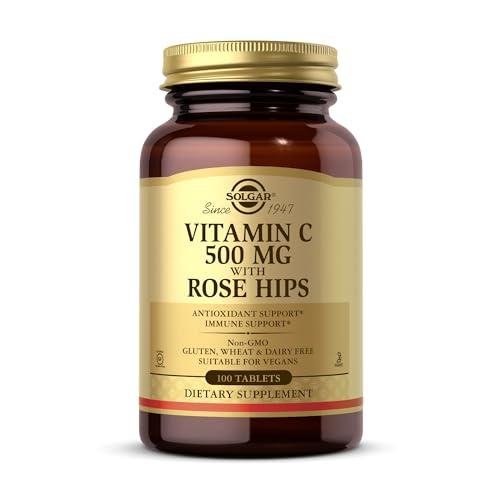 Solgar Vitamin C 500 mg with Rose Hips Tablets - Pack of 100 - Healthy Immune System and Energy Levels - Antioxidant - Supports Collagen Formation - Vegan, Gluten Free and Kosher