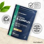 Vitamin B Complex High Strength | 365 Tablets (1 Year Supply) | All 8 B Vitamins | Vitamin B1, B2, B3, B5, B6, B12, Choline, Folic Acid & Biotin | Vegan | by Horbaach
