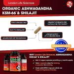 Pure Shilajit & Organic Ashwagandha KSM-66 | 2000mg High Strength Adaptogen Blend | 90 Vegan Capsules (3 Month Supply) | Rich in Fulvic Acid for Energy, Stamina & Vitality | London Life Sciences