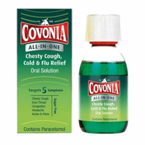 Covonia All-in-One Chesty Cough, Cold & Flu Relief Oral Solution, Sugar Free, Fights Chesty Cough, Headaches, Sore Throats,Contains Paracetamol, for Adults & Children Aged 12 +,160ml