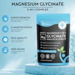 Magnesium Glycinate 3-in-1 Complex 2000mg – Triple Magnesium Blend with Bisglycinate, Malate & Citrate – 425mg Elemental – 90 Vegan Capsules – High Strength & High Absorption – UK Made Supplement