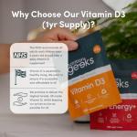 Nutrition Geeks, Vitamin D 4000 iu - 1 Year Supply, 365 Easy-Swallow Tablets Vegetarian D3 iu, High Strength Supplet UK Made VIT & Vitamins Awarded by The Independent