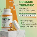 Organic Turmeric and Black Pepper Capsules 700 mg - High Strength Tumeric Supplement - 240 Vegan Turmeric Capsules (8-Month Supply) - Tumeric Curcumin with Organic - Manufactured in the UK