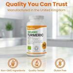 Organic Turmeric and Black Pepper Capsules 700 mg - High Strength Tumeric Supplement - 240 Vegan Turmeric Capsules (8-Month Supply) - Tumeric Curcumin with Organic - Manufactured in the UK