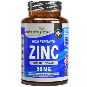 Nutrabytes Zinc Capsules 50mg | 180 Capsules | 6 Months Supply | Zinc Supplements for Men & Women, 1-a-Day | No Artificial Flavours | Non-GMO, Vegan & Magnesium Stearate-Free | UK Made