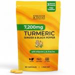 Turmeric Curcumin Capsules 7,200mg, 95% Curcuminoids, with Ginger, Black Pepper & Vitamins C, D3, K2, Zinc – 1‑a‑Day Vegan Supplement – 3 Month Supply – UK Made ISO Certified