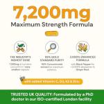 Turmeric Curcumin Capsules 7,200mg, 95% Curcuminoids, with Ginger, Black Pepper & Vitamins C, D3, K2, Zinc – 1‑a‑Day Vegan Supplement – 3 Month Supply – UK Made ISO Certified