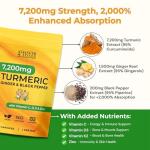 Turmeric Curcumin Capsules 7,200mg, 95% Curcuminoids, with Ginger, Black Pepper & Vitamins C, D3, K2, Zinc – 1‑a‑Day Vegan Supplement – 3 Month Supply – UK Made ISO Certified