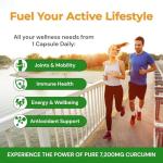 Turmeric Curcumin Capsules 7,200mg, 95% Curcuminoids, with Ginger, Black Pepper & Vitamins C, D3, K2, Zinc – 1‑a‑Day Vegan Supplement – 3 Month Supply – UK Made ISO Certified