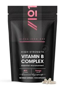 Vitamin B Complex - All Eight B Vitamins for Energy Support – 180 Vegan Capsules - B1,B2,B3,B5,B6,B12 & D3 - Resealable and Recyclable Pouch by Alpha01