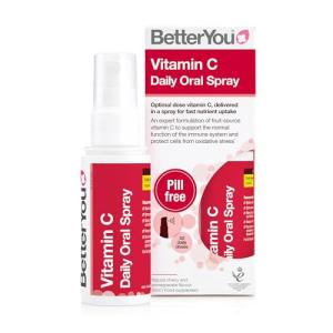 BetterYou Vitamin C Oral Spray, Fast Acting High Strength Vitamin C Supplement, Supports Immune System and Protect Cells from Oxidative Stress, 1-Month Supply, Natural Cherry & Pomegranate Flavour