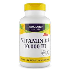 Healthy Origins, Vitamin D3, Softgels Each with 10,000 IU, 360 Capsules, Gluten-Free, Soy-Free, GMO-Free