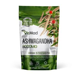 Ashwagandha 8000mg, Pure High Strength Ashwagandha Root Extract Withanolides, Mood, Stress, Anxiety, 90 Vegan Capsules