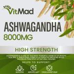 Ashwagandha 8000mg, Pure High Strength Ashwagandha Root Extract Withanolides, Mood, Stress, Anxiety, 90 Vegan Capsules
