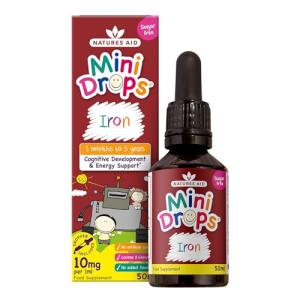 Natures Aid Mini Drops Iron for Kids 50ml – Supports Cognitive Development & Energy – Gluten & Sugar Free Vegan Non-GMO – Natural Supplement for Babies & Children Age 0-5 Years Old - Dropper Included