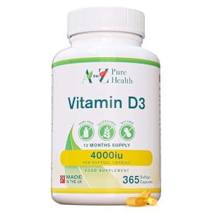 Vitamin D3 4000iu 1 Year Supply | Premium High Strength Supplement | 365 Easy to Swallow Softgel Capsule | One a Day, Year Supply | Supports Healthy Bones, Teeth, Muscle and Immune System | UK Made