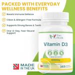 Vitamin D3 4000iu 1 Year Supply | Premium High Strength Supplement | 365 Easy to Swallow Softgel Capsule | One a Day, Year Supply | Supports Healthy Bones, Teeth, Muscle and Immune System | UK Made