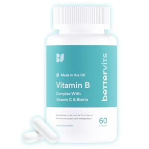 Bettervits Vitamin B-Complex High Strength - Vitamins B1, B2, B3, B5, B6, B12 | Immune Support with Choline, Biotin, Folate, Vitamin C - Daily Energy and Metabolism for Men and Women - 60 Capsules