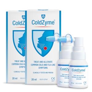 (Pack of 2) ColdZyme Cold & Flu Throat Spray | Disables Viruses | Shortens The Duration of Symptoms | Use at First Signs of a Cold | Sore Throat Relief & Protection - Menthol Flavour 2x20 ml