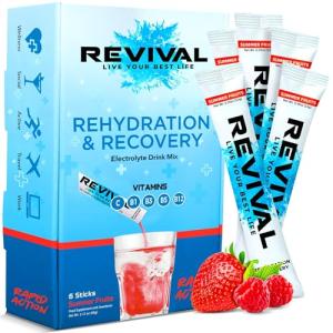 Revival Rapid Rehydration Electrolytes Powder - High Strength Vitamin C, B1, B3, B5, B12 Supplement Sachet Drink, Effervescent Electrolyte Hydration Tablets - 6 Pack Summer Fruits