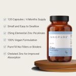 INNOPURE Zinc Picolinate Capsules, Pure-Fill (No Fillers or Binders) 25mg Elemental Zinc Supplements, Vegan Society Approved, 120 Capsules, UK Made