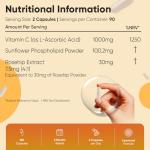 Liposomal Vitamin C Capsules 1000mg - 180 Vegan Capsules (3 Months Supply) - L-Ascorbic Acid with Rosehip & Sunflower Phospholipid - Non-GMO & Gluten-Free - Liposomal VIT C Supplement for Men & Women