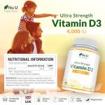 Vitamin D3 4000 IU - 400 Vegetarian Tablets - 13 Month Supply - High Strength 100 mcg Vitamin D - Immune System, Bone and Muscle Function Support* - Made in the UK - Nu U Nutrition