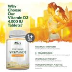 Vitamin D3 4000 IU - 400 Vegetarian Tablets - 13 Month Supply - High Strength 100 mcg Vitamin D - Immune System, Bone and Muscle Function Support* - Made in the UK - Nu U Nutrition