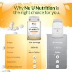 Vitamin D3 4000 IU - 400 Vegetarian Tablets - 13 Month Supply - High Strength 100 mcg Vitamin D - Immune System, Bone and Muscle Function Support* - Made in the UK - Nu U Nutrition