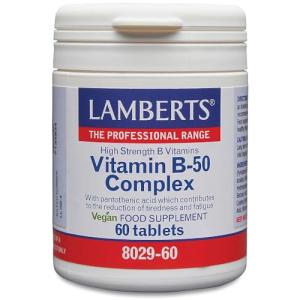 Lamberts Vitamin B-50 Complex – High Potency B Vitamin Formula with Inositol & Choline – 60 Vegan Tablets