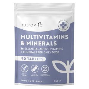 Nutravita Multivitamin Tablets for Women & Men - 26 Essential Vitamins & Minerals, Vitamin C, D, Iron, Zinc - Immune System Support - 3 Month Supply - Vegan Multivitamins - Made in The UK