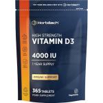 Vitamin D Tablets 4000iu | 1 Year Supply | 365 Easy to Swallow Tablets | High Strength Vitamin D3 Supplement | Vegetarian | by Horbaach