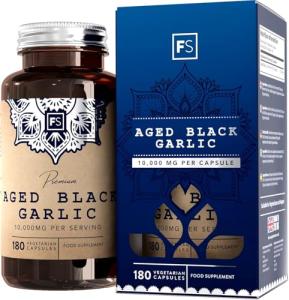 FS Aged Garlic Extract | 180 Odourless Garlic Capsules - 10,000mg Extract per Serving | Aged Black Garlic Supplement | Garlic High Strength | Non-GMO, Gluten & Allergen Free | Made in The UK
