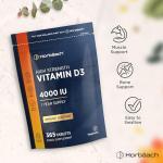 Vitamin D Tablets 4000iu | 1 Year Supply | 365 Easy to Swallow Tablets | High Strength Vitamin D3 Supplement | Vegetarian | by Horbaach