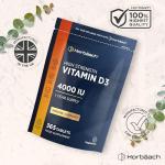 Vitamin D Tablets 4000iu | 1 Year Supply | 365 Easy to Swallow Tablets | High Strength Vitamin D3 Supplement | Vegetarian | by Horbaach