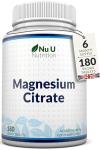 Magnesium Citrate 700mg - 180 Vegan Tablets - 6 Month Supply - 200mg of Elemental Magnesium Tablets - Made in the UK - Nu U Nutrition