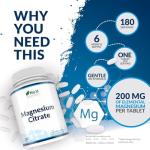 Magnesium Citrate 700mg - 180 Vegan Tablets - 6 Month Supply - 200mg of Elemental Magnesium Tablets - Made in the UK - Nu U Nutrition