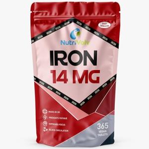Iron Tablets High Strength 14mg | 365 Count | 12 Months Supply | Vegan Iron Supplements for Women and Men | Ferrous Fumarate Energy | Reduces Tiredness and Fatigue | UK Made Vitamin