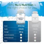 Magnesium Citrate 700mg - 180 Vegan Tablets - 6 Month Supply - 200mg of Elemental Magnesium Tablets - Made in the UK - Nu U Nutrition