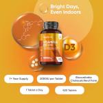 Vitamin D3 2000IU | 400 Tablets | 1+ Year Supply | 8mm Round Tablets | Vegetarian Friendly & Non-GMO | 1-a-Day | Vitamin D Supplements for Men & Women | Made in the UK