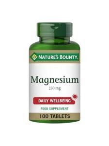 Nature's Bounty Magnesium 250 mg Tablets - Pack of 100 Coated Tablets, One-a-Day - Supports Energy and Vitality - Suitable for Vegans