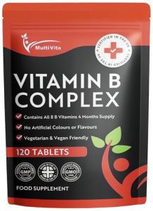 Vitamin B Complex 120 Vegan Tablets – Full Spectrum of B1, B2, B3, B5, B6, B12, Biotin & Folic Acid – Energy, Tiredness & Fatigue Support – UK Made Supplement GMP Certified